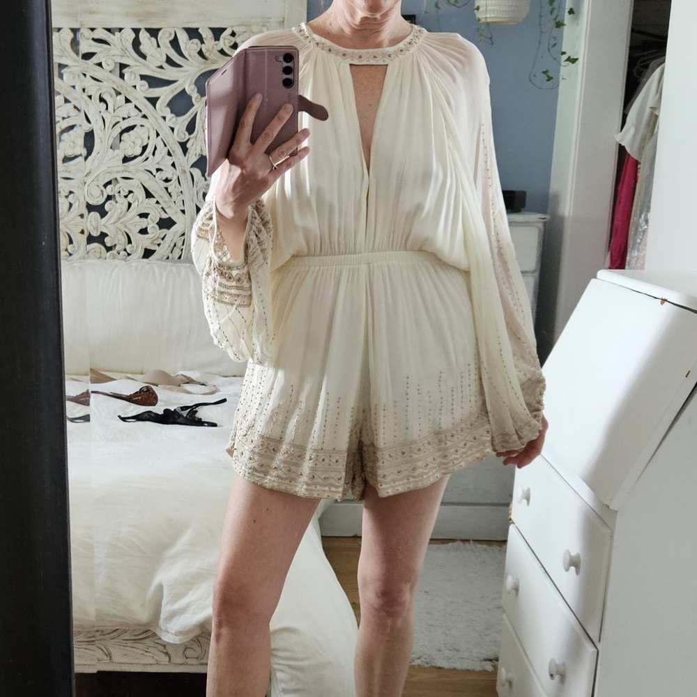 Free People Elegant Cream Romper with Embellished Details